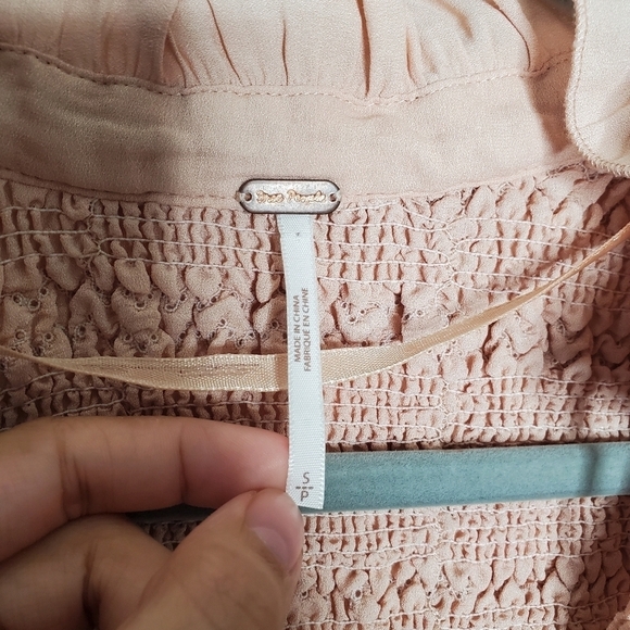 Free People Revolve Ruffle Me Up Pink Button Front Smocked V Neck Tank Top - Picture 7 of 8